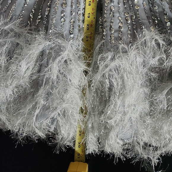 NWT ASOS Size 4 US Sequin Cami Mini Dress with Faux Feather Hem in Ice Blue - Picture 6 of 15